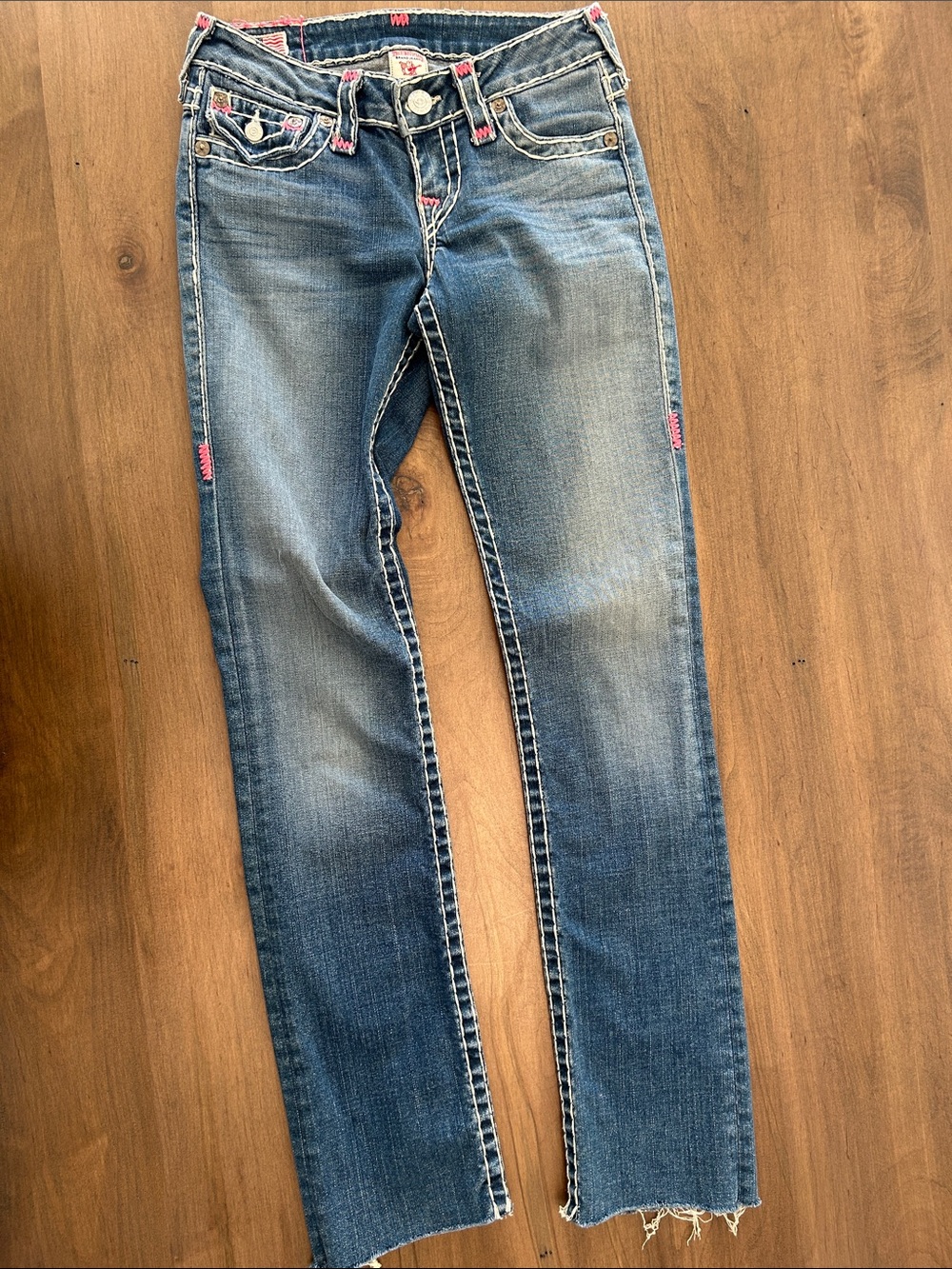Women's Blue Denim Jeans with Pink Accent Trim